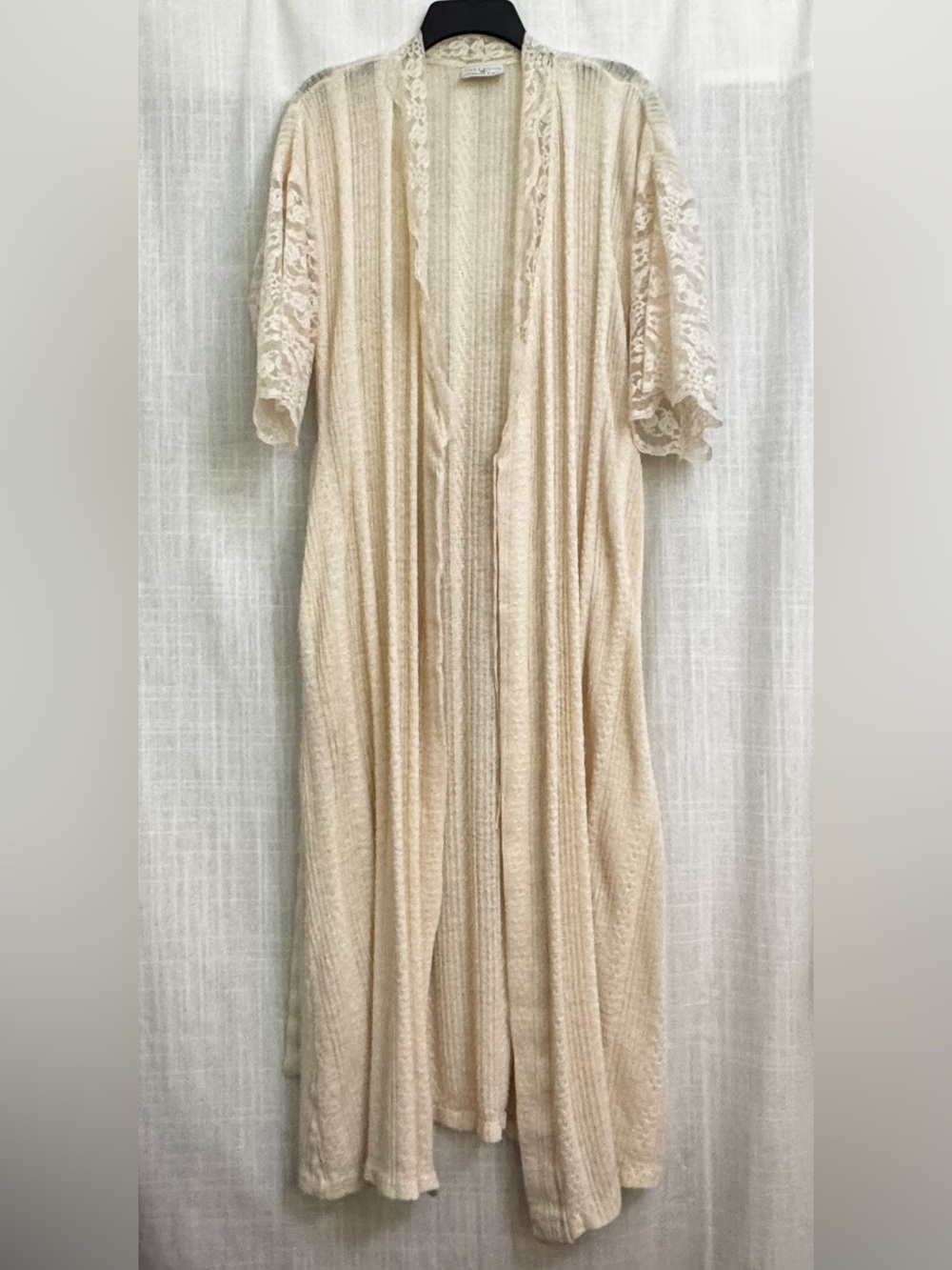 Gilligan & O'Malley Cream Lace-Trim Long Robe Boho Fairy Cottagecore Cozy